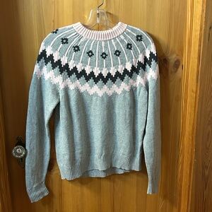 J. Crew Light Gray Crewneck Sweater with Pink and Black Yoke